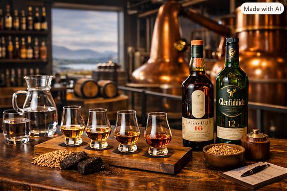 Modern Scottish whisky tasting setup